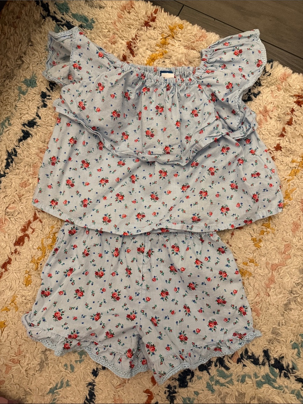 ✨5/$25✨Light Blue Floral Ruffle Kids Pajama Set